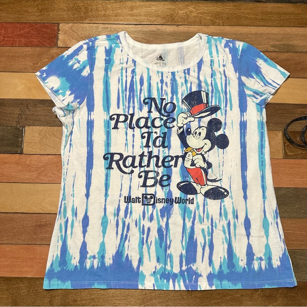 Walt Disney World “No Place I’d Rather Be” Mickey Mouse Tie Dye Tee Shirt size L
